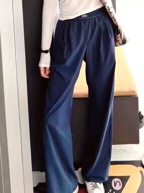ALO Yoga🍦😋Suit Up Trouser Regular Navy Blue, Relaxed Wide Leg Pants NWT
